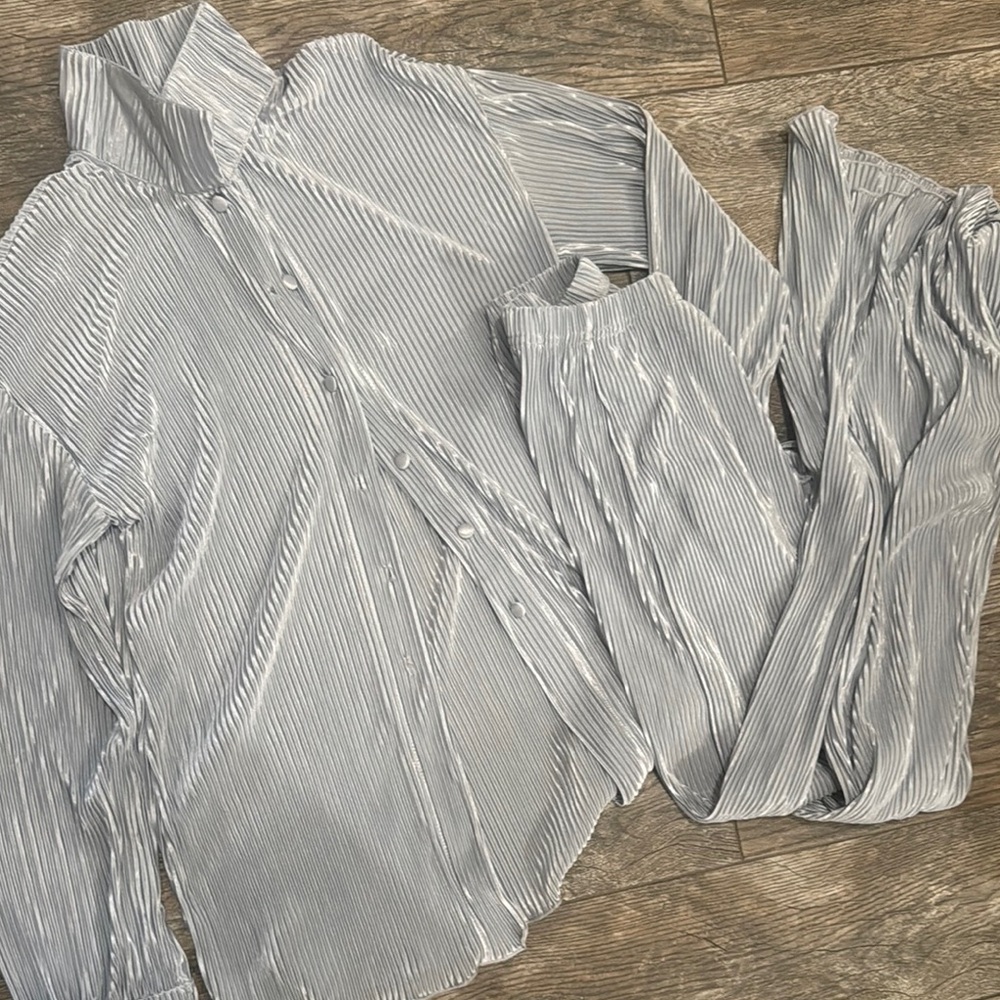 Striped Button-Up Shirt and Pants Set